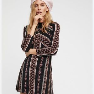 Free People Stella Retro Mock Neck Mini Dress XS